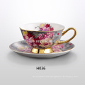 Flower design custom porcelain tea cups and saucers